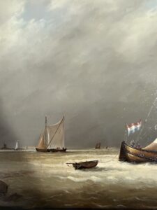 Johan van Rijsewijk – Schepen op kalme zee onder dreigende lucht