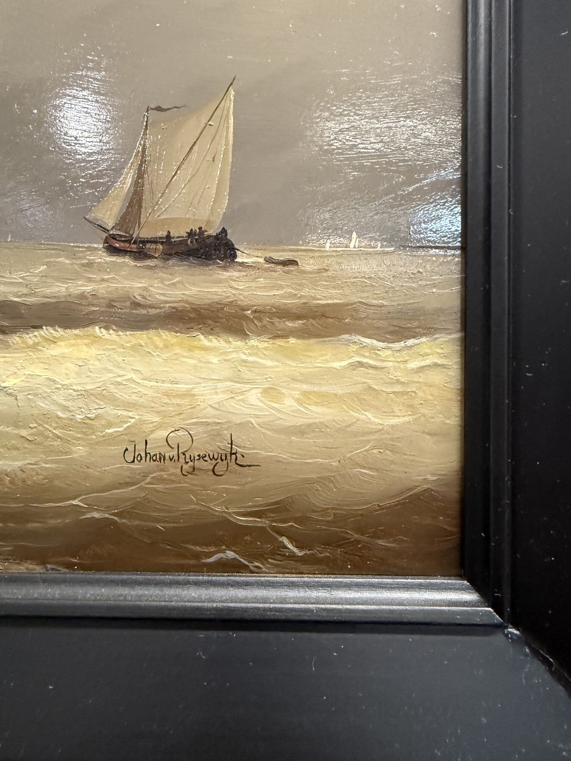 Johan van Rijsewijk – Schepen op kalme zee onder dreigende lucht