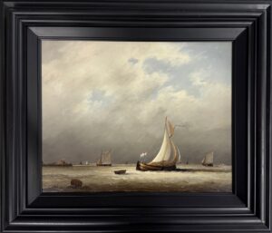 Johan van Rijsewijk – Schepen op kalme zee onder dreigende lucht