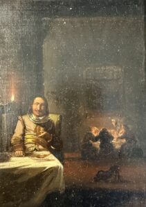 Adolf Eberle – Olieverf op Paneel – Interieur bij kaarslicht